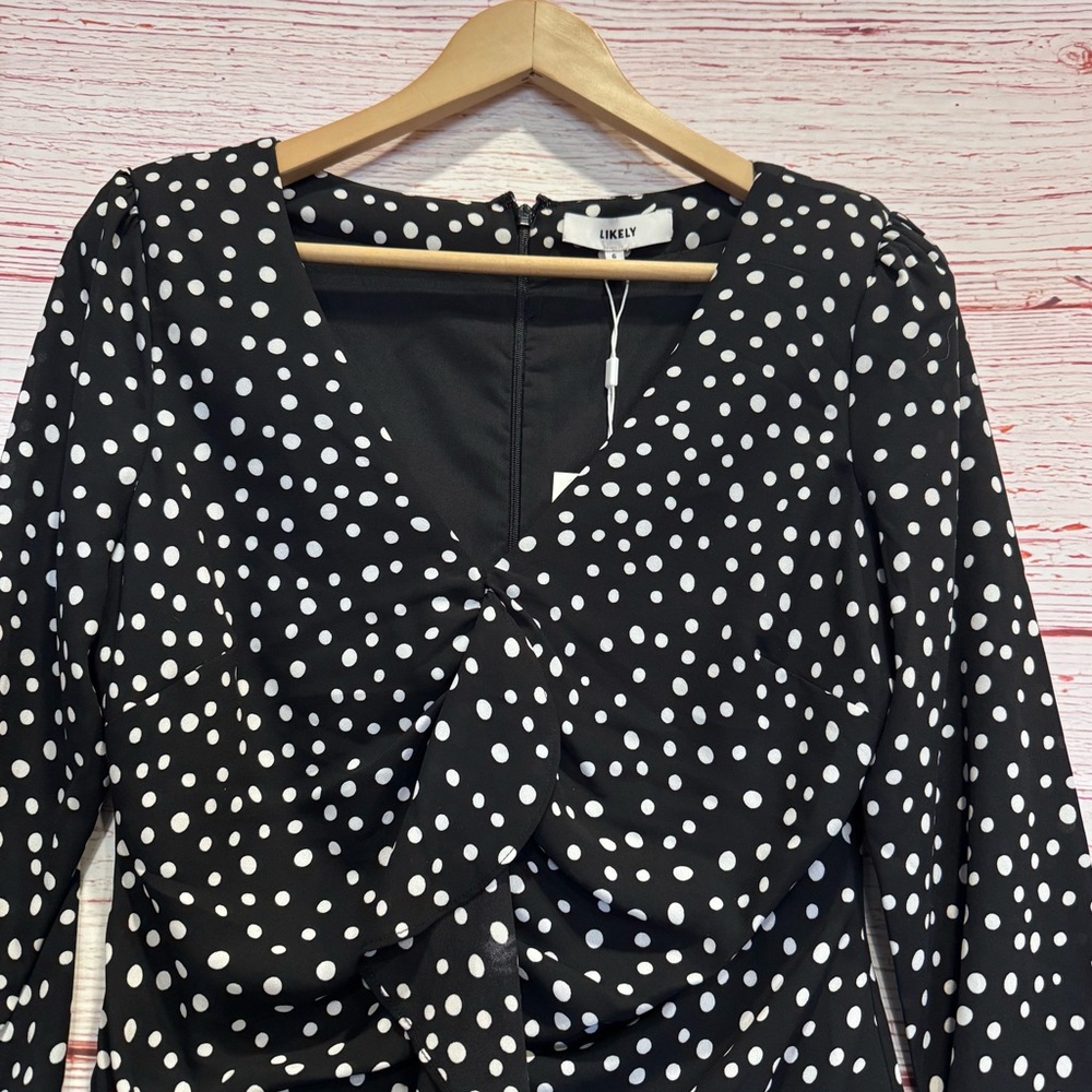 NWT LIKELY Corinne Ruffled Polka Dot Mini Dress in Black and White Sz 6 - Picture 5 of 12
